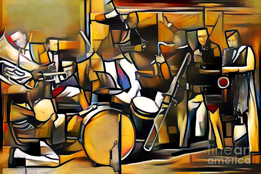 Jazz Band of The Roaring 1920s in Vibrant Contemporary Cubism Colors 20200726v1 Photograph by Wingsdomain Art and Photography