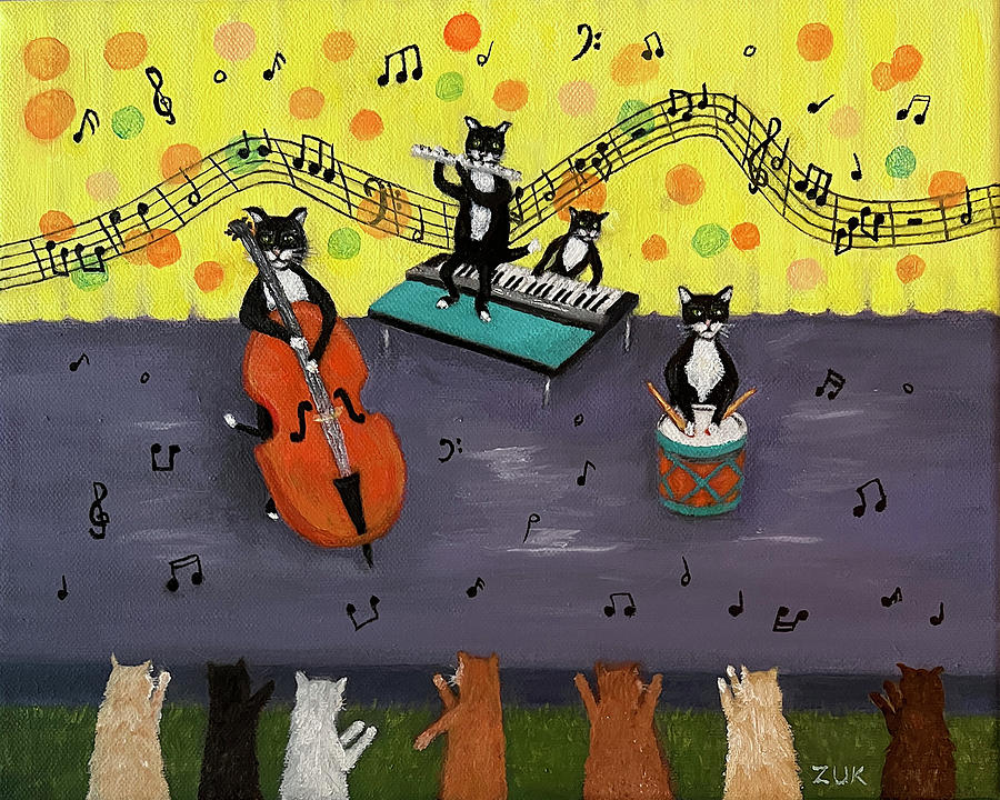 Jazz Cats Painting by Karen Zuk Rosenblatt