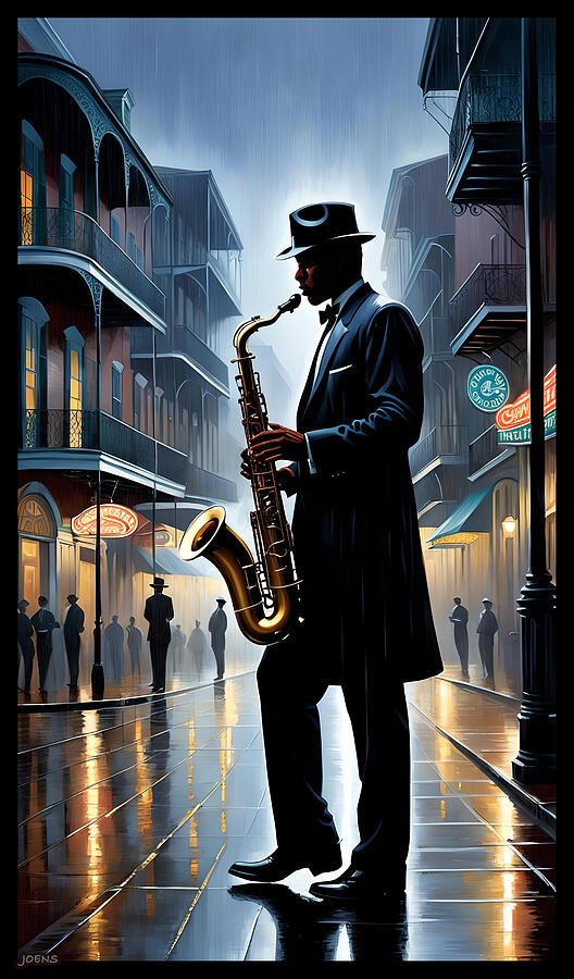 Musician Digital Art - Jazz in The Rain by Greg Joens Musician Digital Art - Jazz in The Rain by Greg Joens
