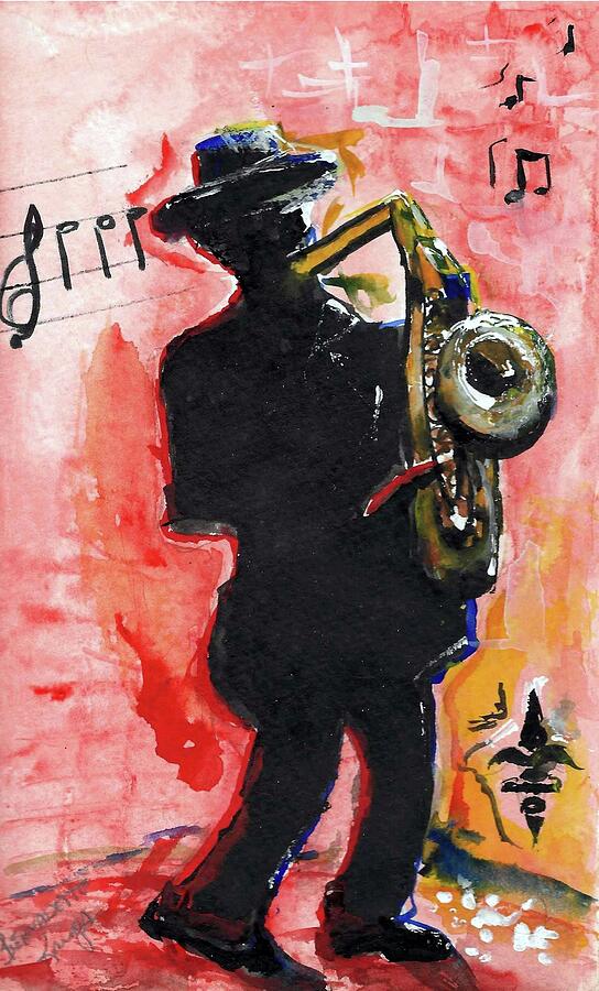 Jazz Musician Silhouette Painting by Bernadette Krupa