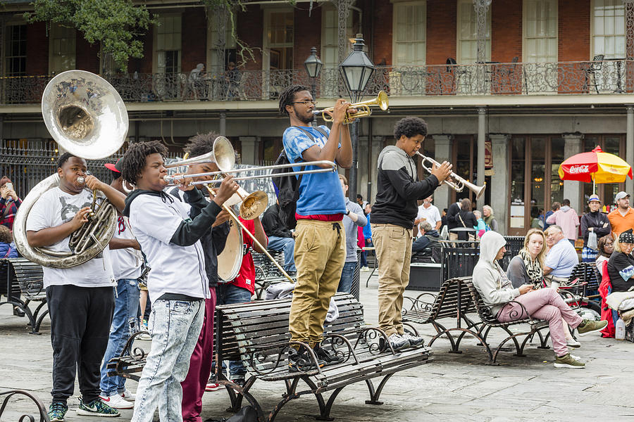 Jazz Musicians Busk in Jackson Square, New Orleans Photograph by Theasis