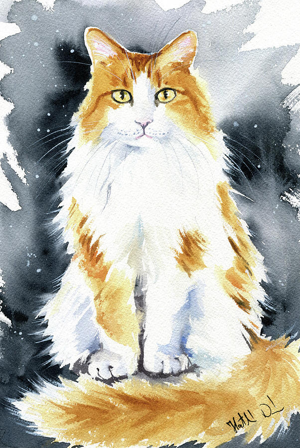 Jazzy Fluffy Ginger Cat Painting Painting by Dora Hathazi Mendes