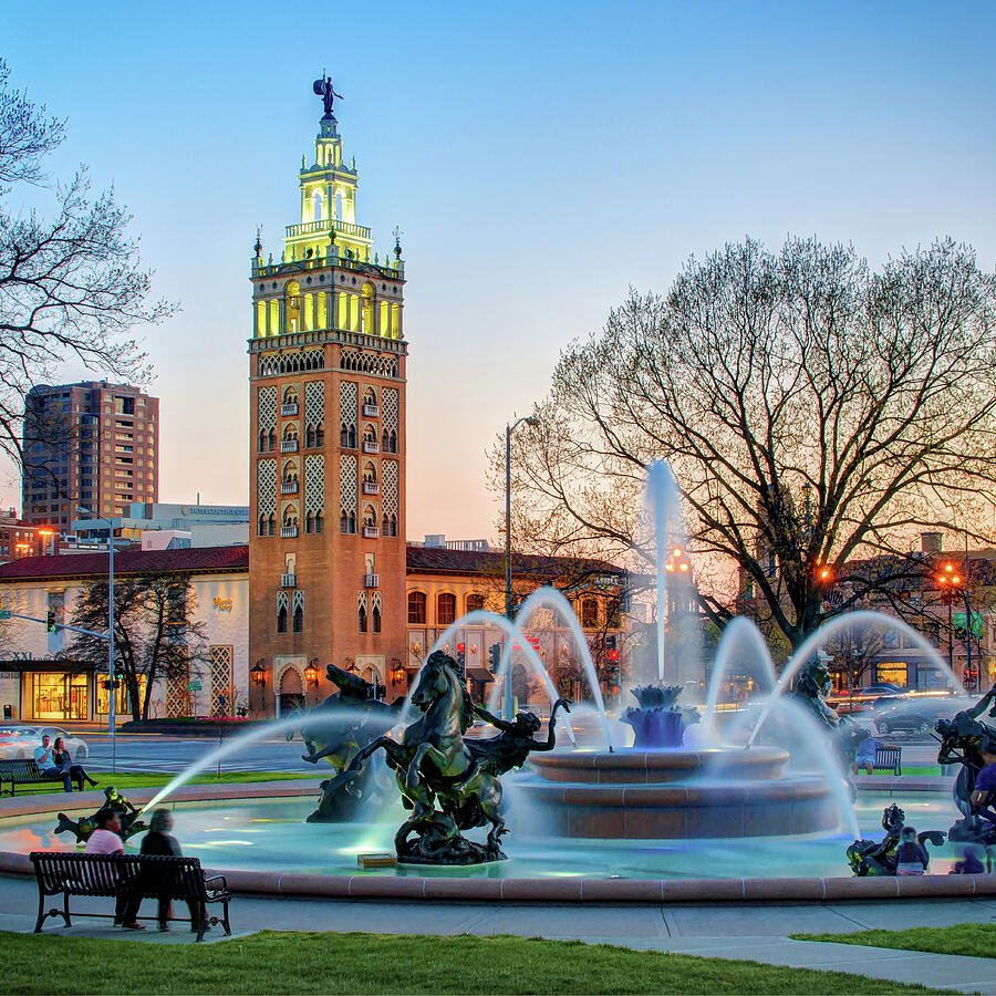 J.C. Nichols Memorial Fountain in the Plaza - Kansas City Square Format Photograph by Gregory Ballos