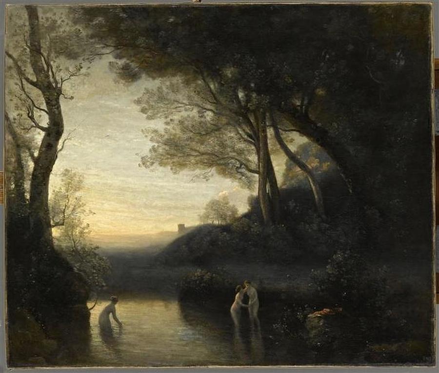 Jean-Baptiste-Camille Corot - The Bathers of Bellinzona. Evening effect ...