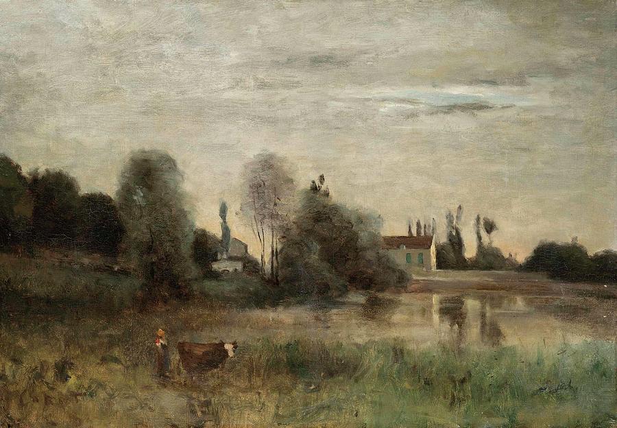 Jean Baptiste Camille Corot Ville dAvray cow farmer Painting by ...