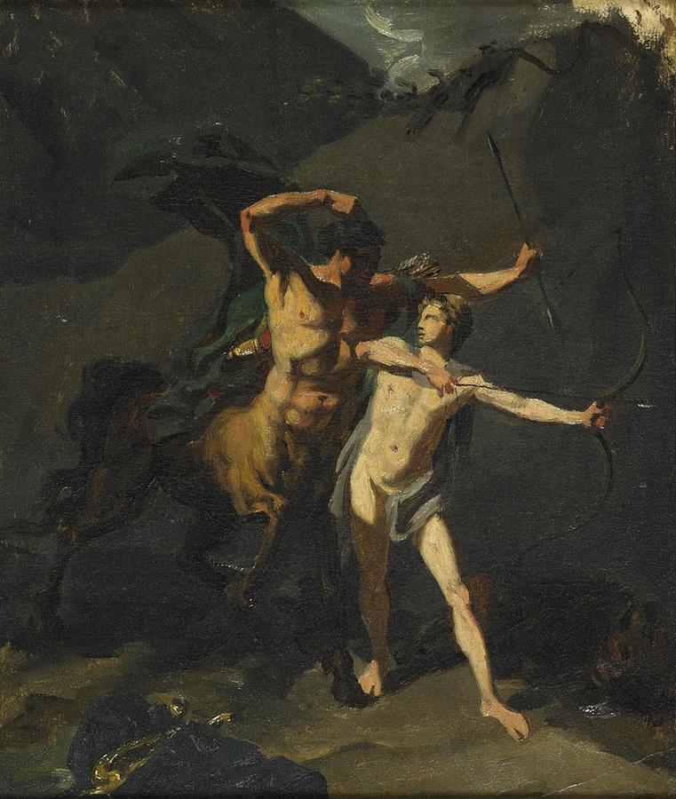 Vintage Painting - Jean-Baptiste Regnault - The Education of Achilles by the Centaur Chiron by Les Classics