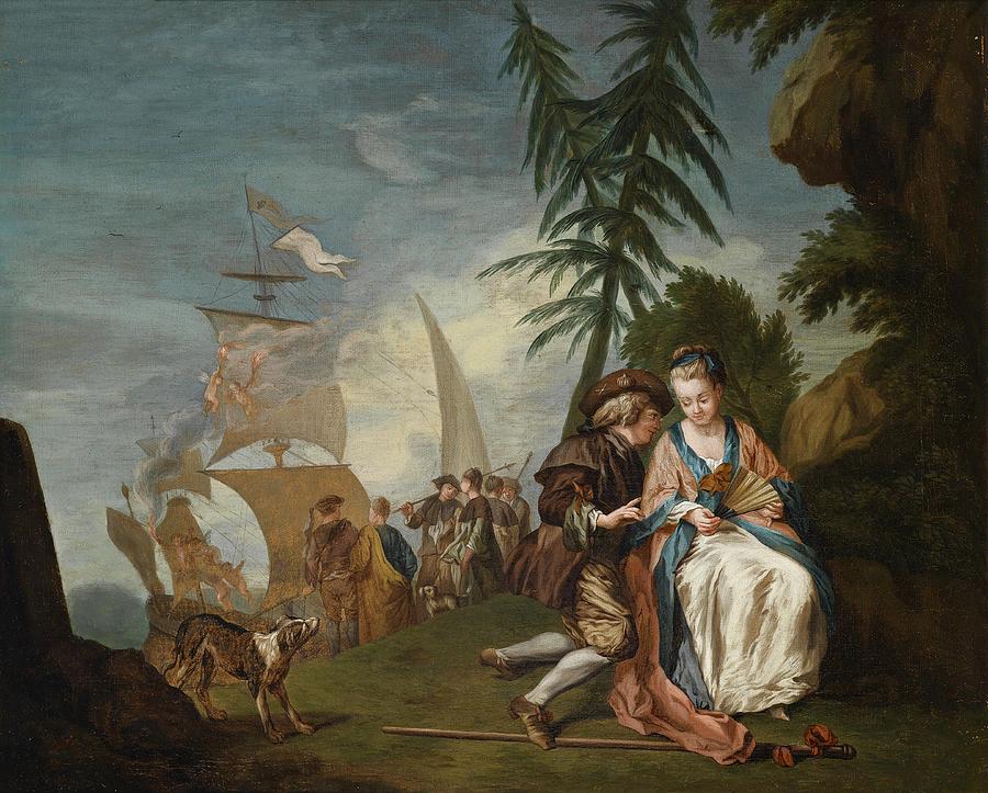 Black And White Painting - Jean Joseph Xavier Bidauld  Villagers and Animals in a Landscape beside a Bridge at the entrance of  by MotionAge Designs