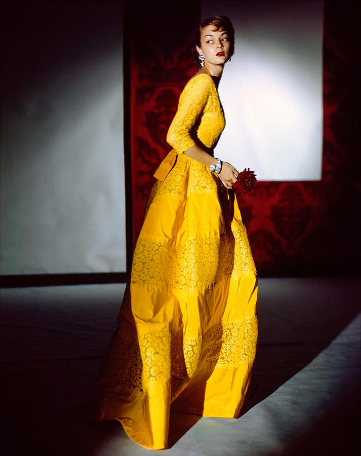 Jean Patchett In Lemon Yellow Evening Dress Photograph by Horst P Horst