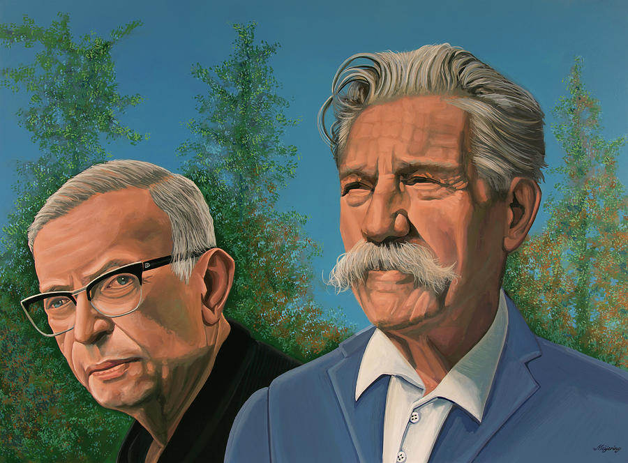 Jean-Paul Sartre and Albert Schweitzer Painting Painting by Paul Meijering