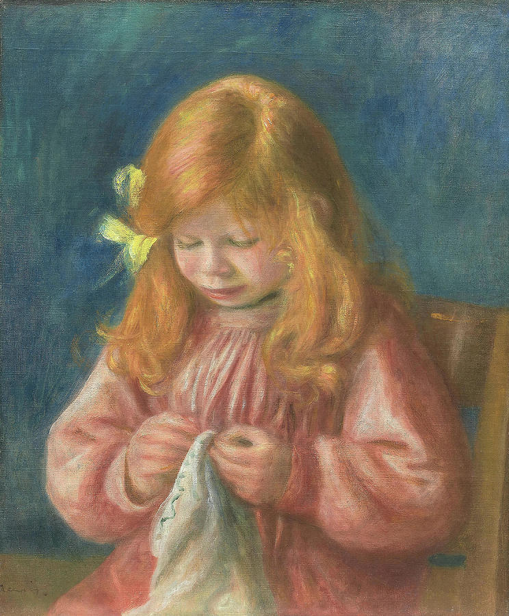 Jean Renoir Sewing. Pierre-Auguste Renoir, French, 1841-1919. Painting by Pierre Auguste Renoir -1841-1919-