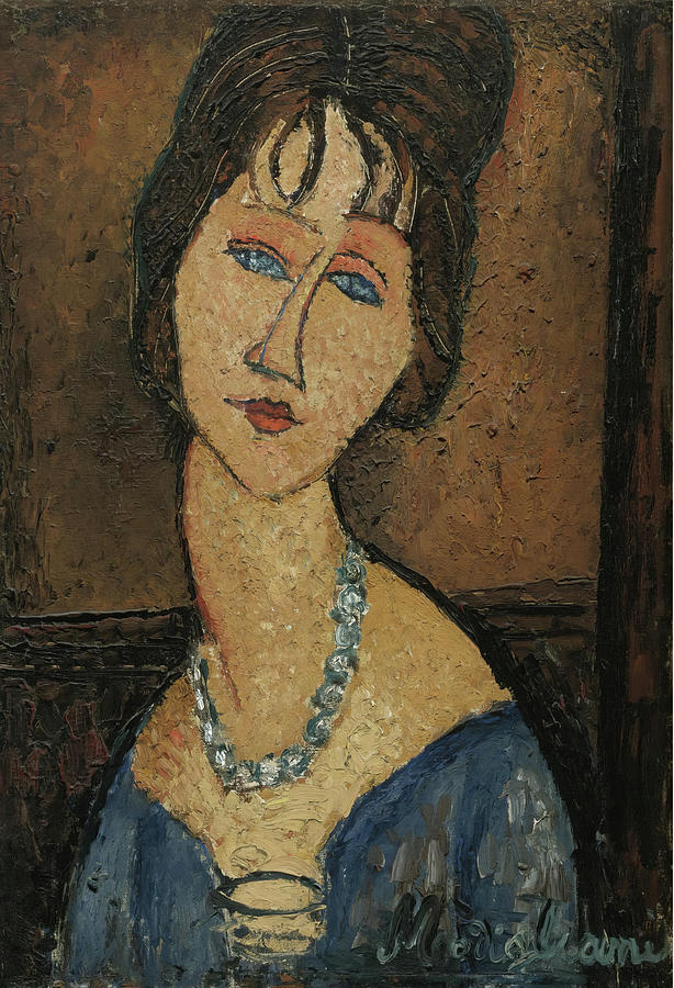 Jeanne Hebuterne with a necklace 1917 Painting by Amedeo Modigliani Jeanne Hebuterne with a necklace 1917 Painting by Amedeo Modigliani