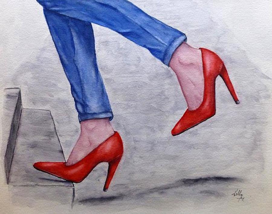 Jeans and Red Heels Painting by Kelly Mills