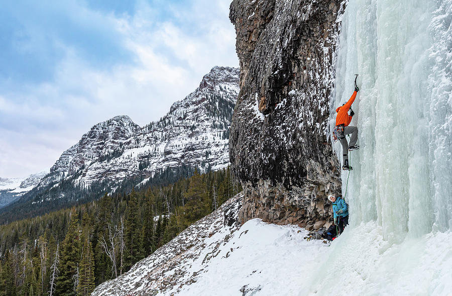 Jed Weber climbing the Fat One Ice climb WI3 Photograph by Elijah Weber ...