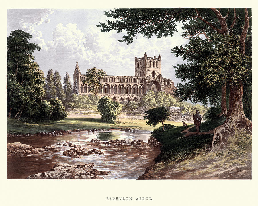 Jedburgh Abbey, a ruined Augustinian abbey, 19th Century Drawing by Duncan1890