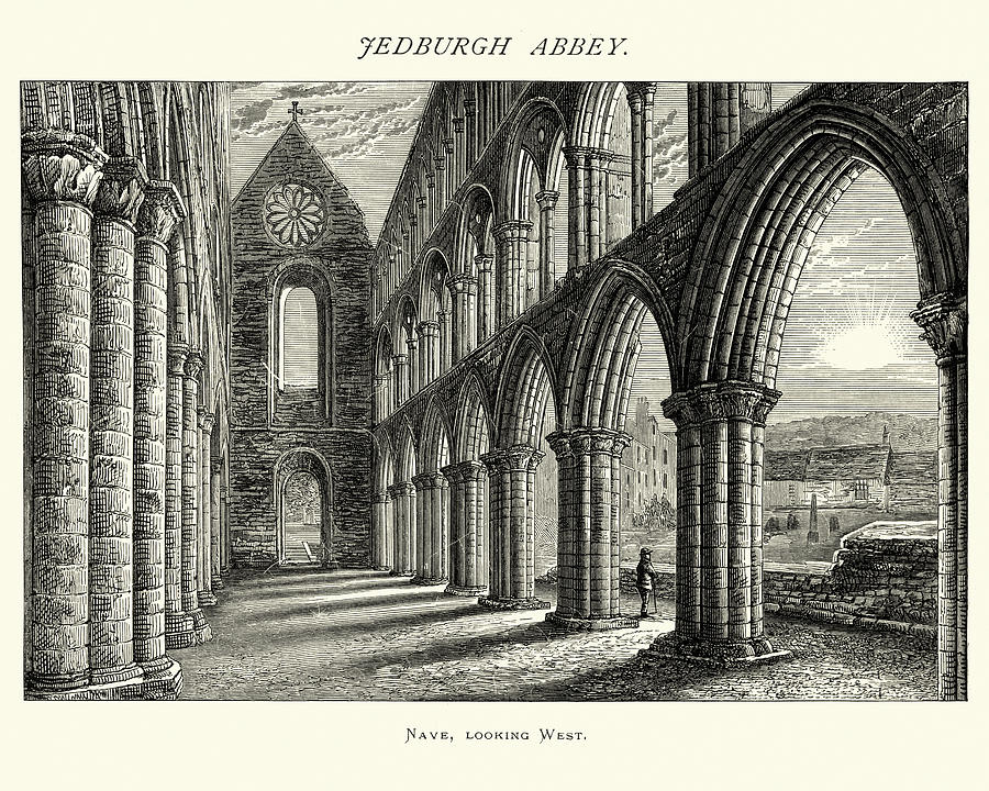 Jedburgh Abbey, Nave looking west, Scotland, 19th Century Drawing by Duncan1890