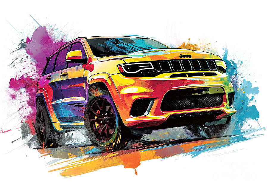 Suv Painting - Jeep Grand Cherokee Trackhawk auto vibrant colors by Clark Leffler