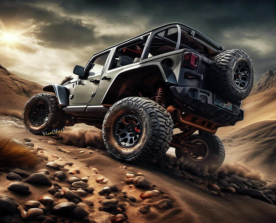 Off-road Digital Art - Jeep Up a Sandy Rise  by Chas Sinklier