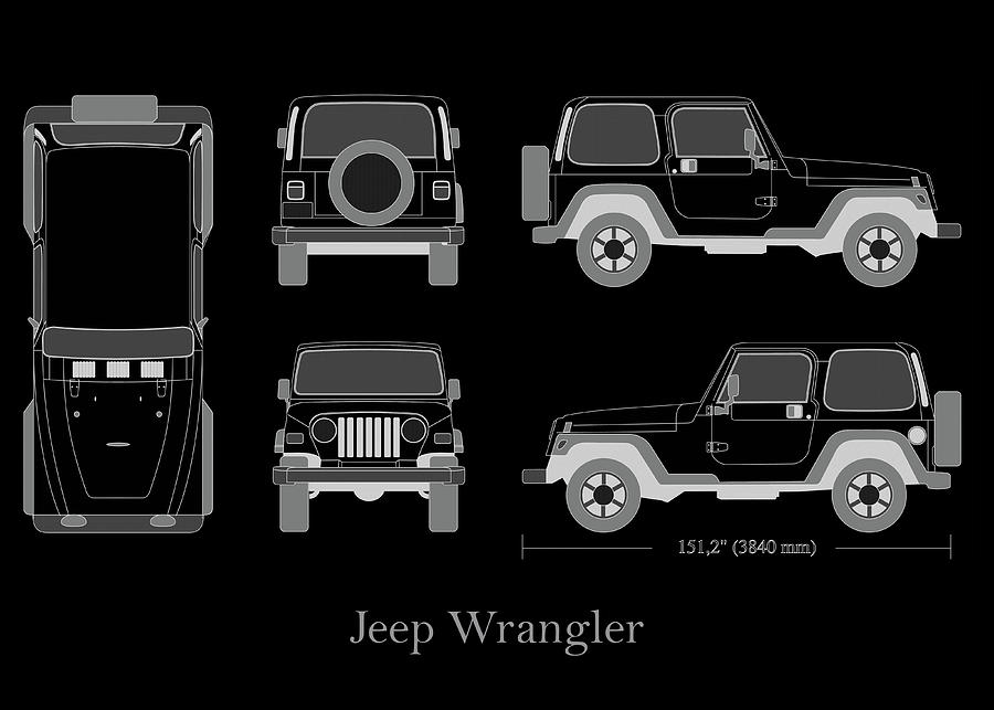 Jeep Wrangler 1995 Blueprint Digital Art by The Bright Art - Fine Art  America