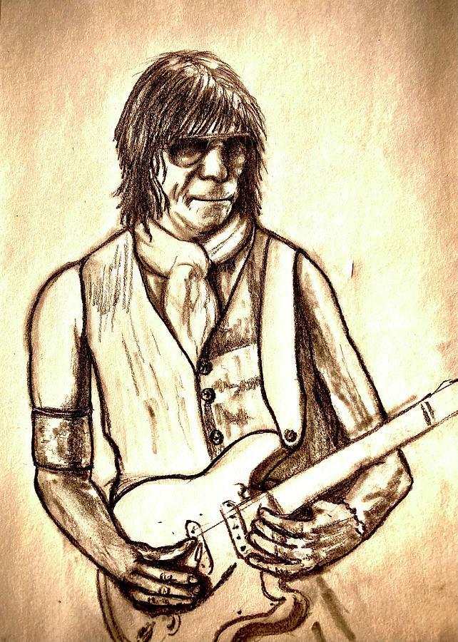 Jeff Beck Drawing - Jeff Beck sepia by Pete Maier