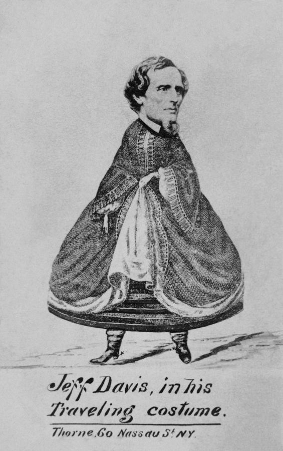 Jeff Davis In His Traveling Costume Cartoon - 1865 Drawing by War Is Hell Store