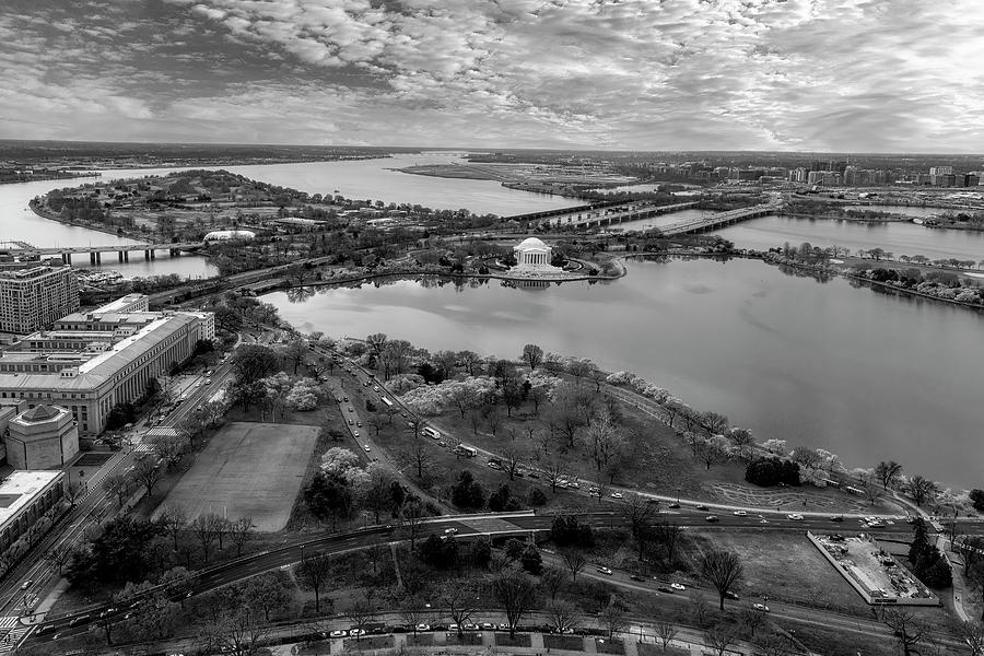 Jefferson Memorial Aerial BW Photograph by Susan Candelario