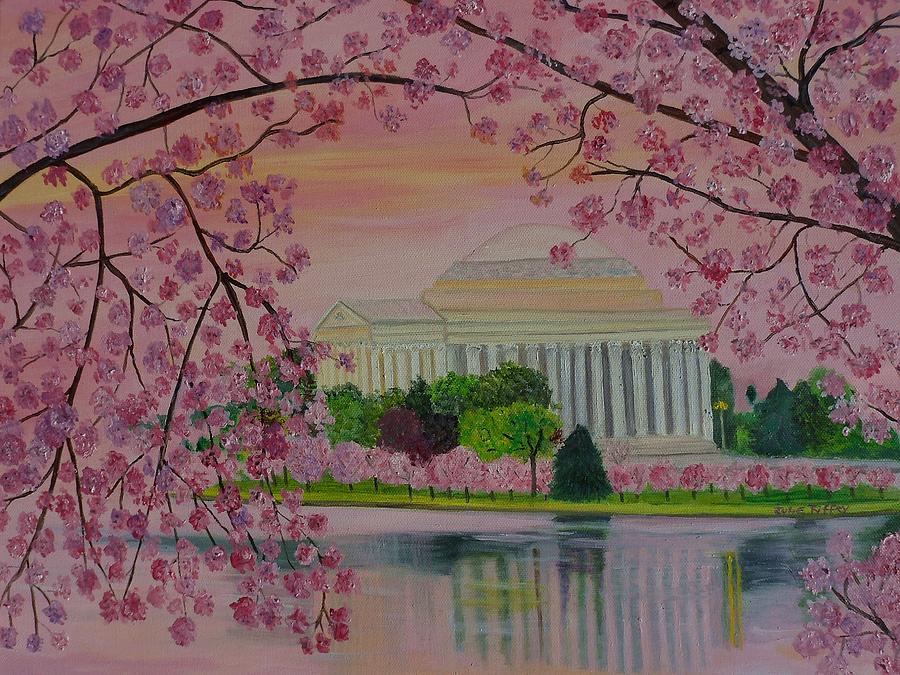 Jefferson Memorial Cherry Blossoms Painting by Julie Brugh Riffey