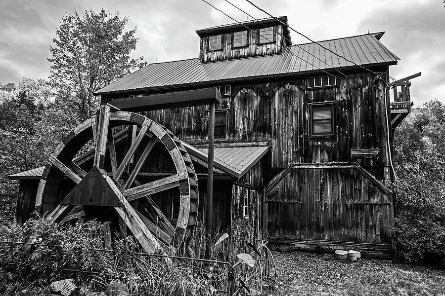 Jeffersonville Grist Mill in the Fall Jeffersonville VT Black and White Photograph by Toby McGuire
