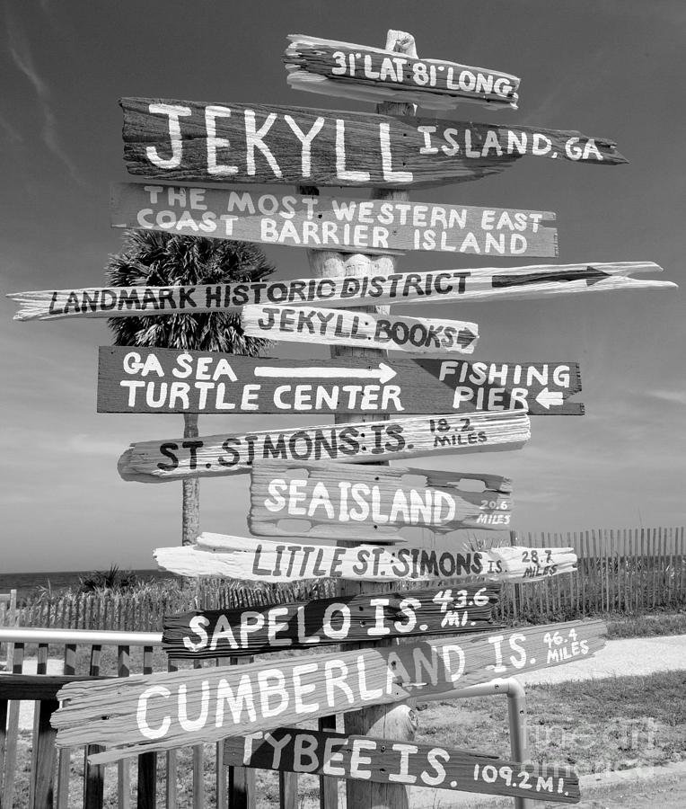 Jekyll Island Beach Signs Closeup Black And White Photograph by Adam Jewell