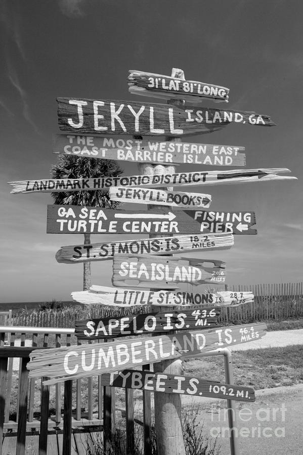 Jekyll Island Beach Signs Portrait Black And White Photograph by Adam Jewell