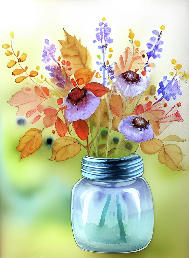 Jelly Jar Bouquet Digital Art by Bonnie Bruno