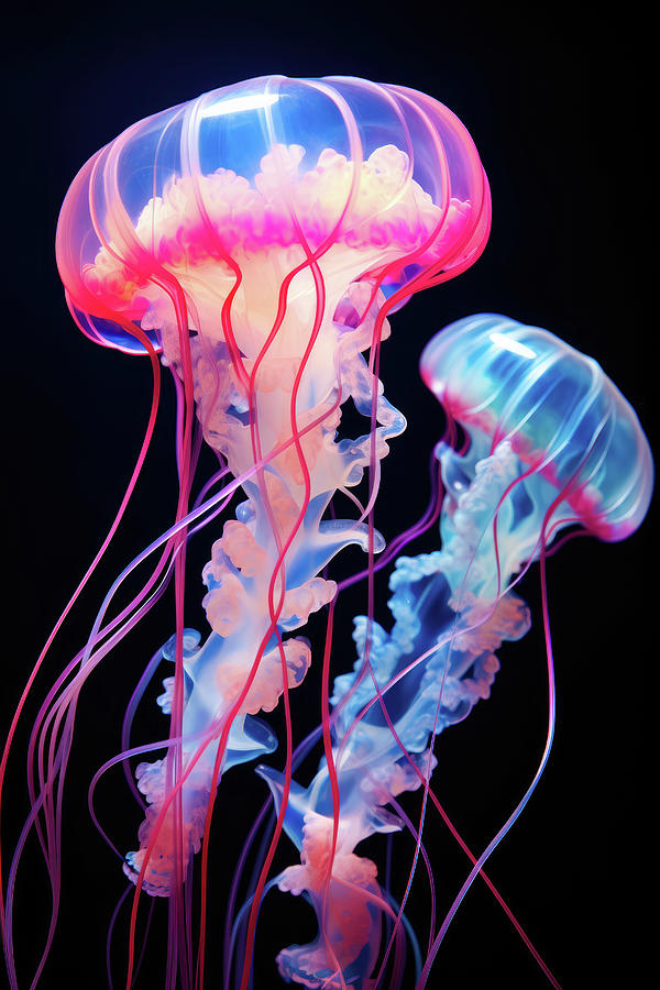 Jellyfish 01 Blue and Pink Digital Art by Matthias Hauser