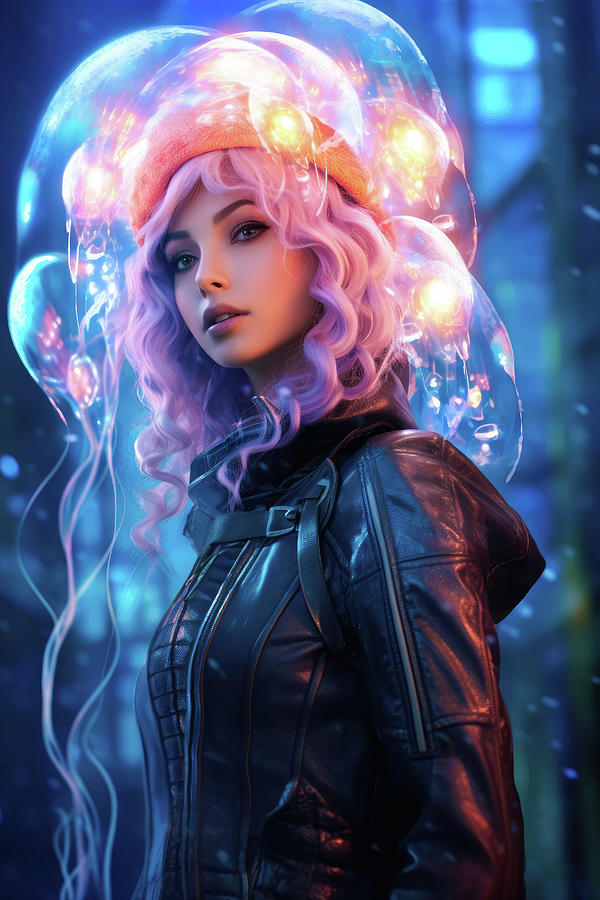 Jellyfish Cyberpunk Woman 03 Digital Art by Matthias Hauser