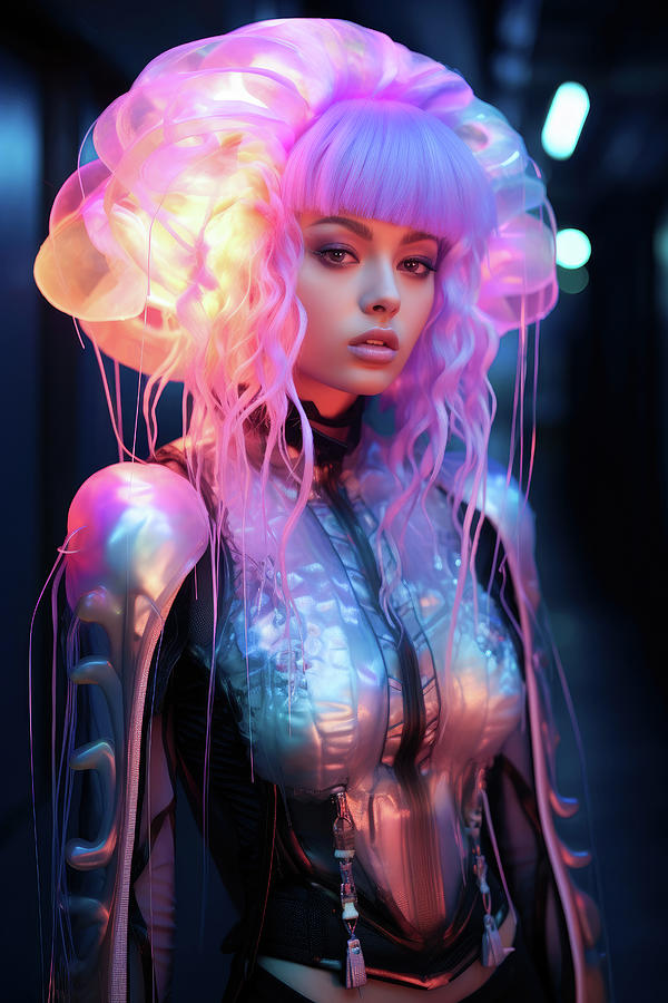 Jellyfish Cyberpunk Woman 05 Fashion Model Digital Art by Matthias Hauser