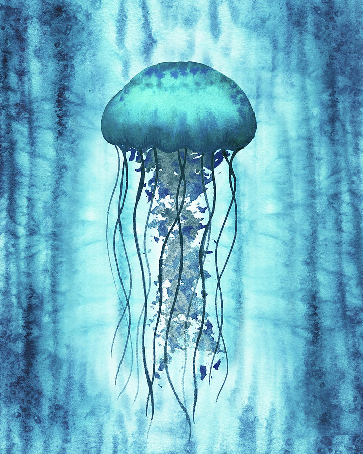 Jellyfish In Teal Blue Ocean Painting by Irina Sztukowski