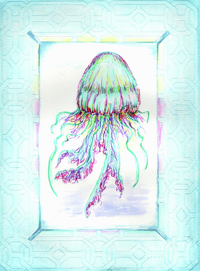 Jellyfish Key West Teal Painting by Shelly Tschupp