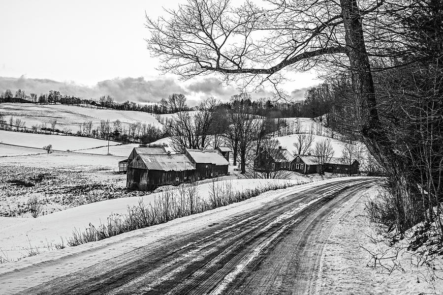 Jenne Farm Road in the Winter Snow Pomfret VT Vermont Woodstock Black and White Photograph by Toby McGuire