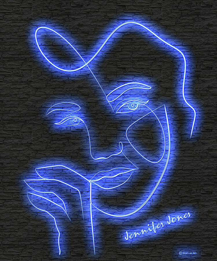 Jennifer Jones neon portrait Digital Art by Movie World Posters