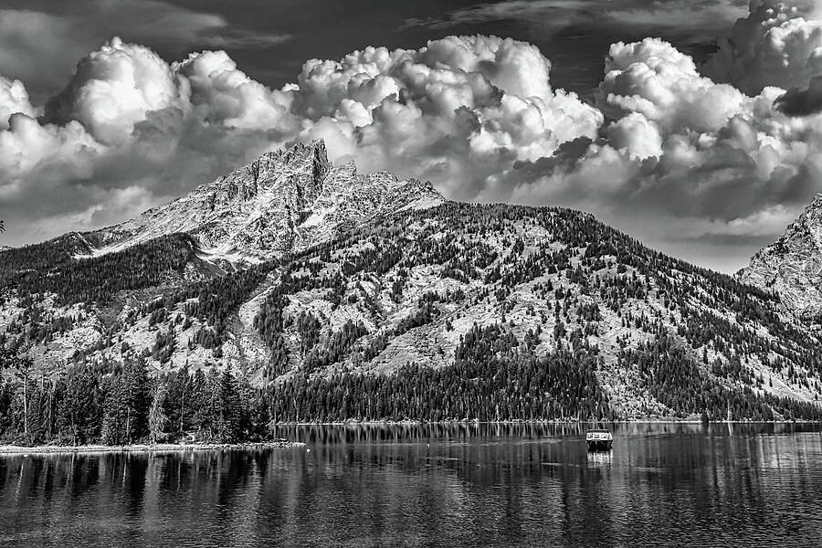 Jenny Lake Cloudy Day Black and White Photograph by Judy Vincent