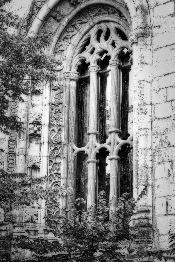 Jeronimos monastery Windows facade in black and white Photograph by Marco Sales