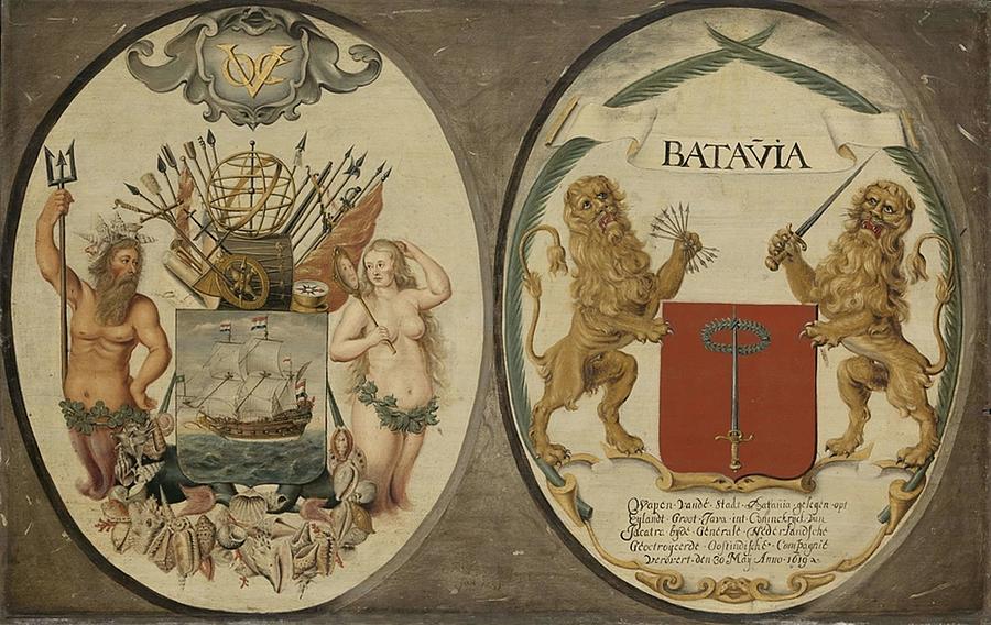 Jeronimus Becx II - The Arms of the Dutch East India Company and of the Town of Batavia Painting by Les Classics