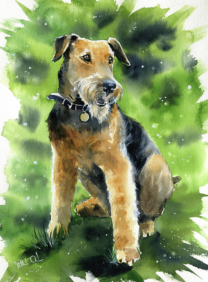 Jerry Airedale Terrier Dog Painting Painting by Dora Hathazi Mendes