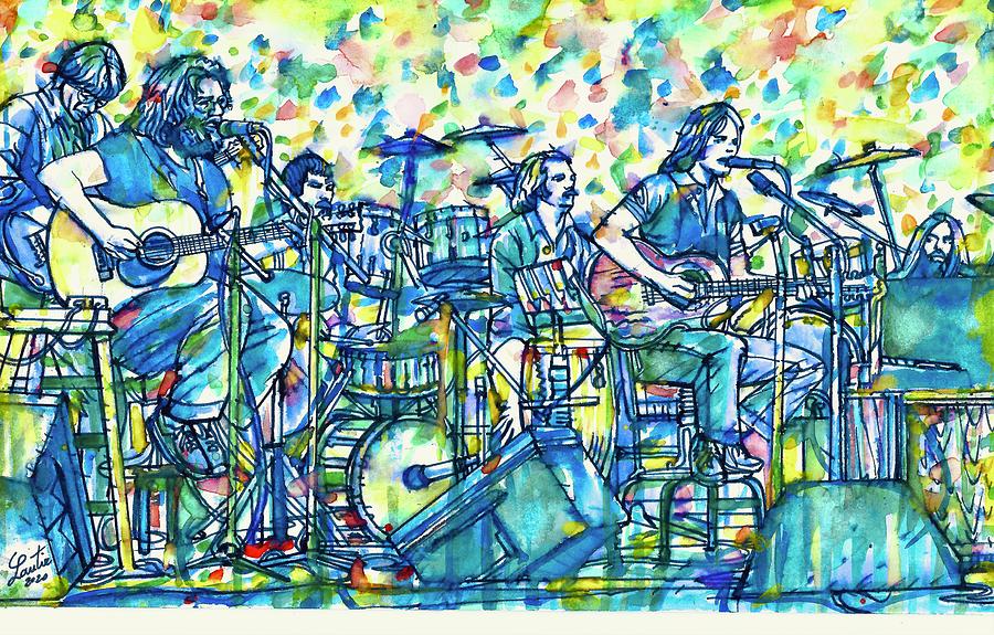 Grateful Dead Painting - JERRY GARCIA and the GRATEFUL DEAD live concert - watercolor and ink portrait  by Fabrizio Cassetta