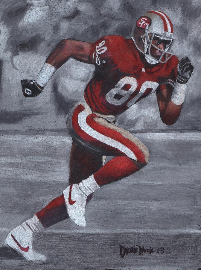 Jerry Rice Runs Colored Pencil drawing by Dean Huck Drawing by Dean