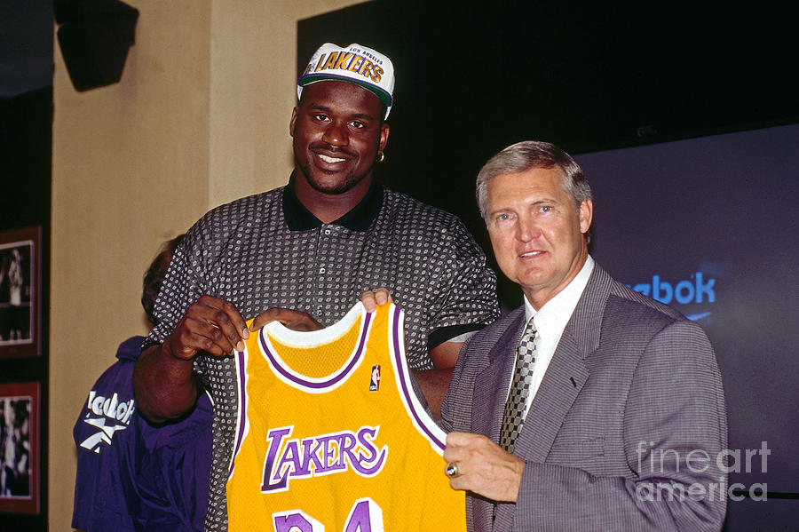 Jerry West and Shaquille Oneal Photograph by Andrew D. Bernstein