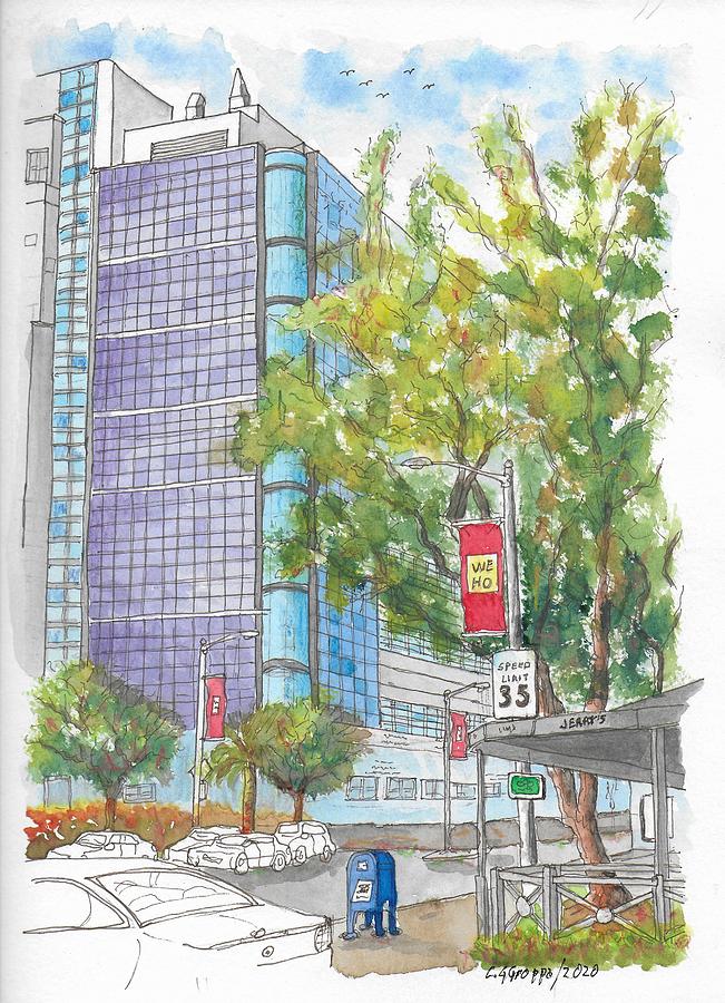 Jerrys and Cedar Sinai Mdical Center, Beverly Blvd., West Hollywood, California Painting by Carlos G Groppa