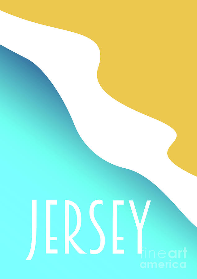 Jersey Channel Islands Beach with Text Minimalist Design Digital Art by Barefoot Bodeez Art