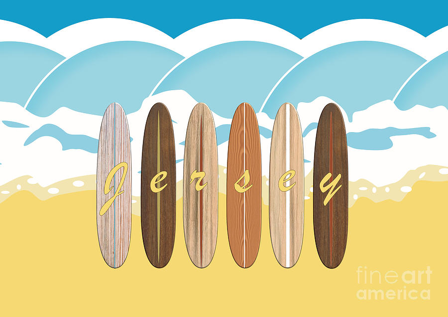 Jersey Channel Islands Retro Vintage Surfboards on Wave Beach Digital Art by Barefoot Bodeez Art
