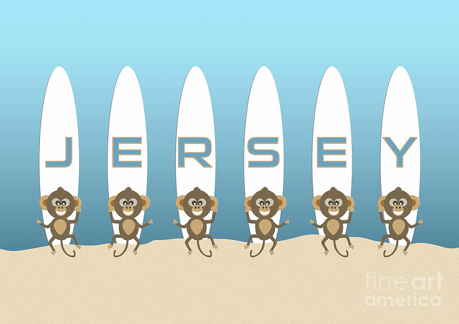 Jersey Chimp Surf Team Posing for a Selfie on the Beach Digital Art by Barefoot Bodeez Art