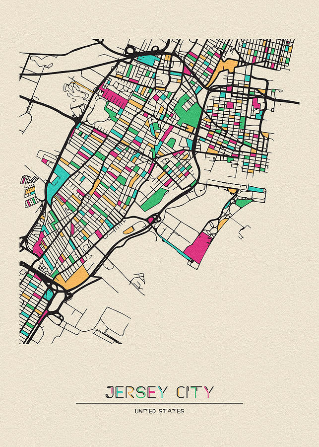 Jersey City, New Jersey City Map Drawing by Inspirowl Design Pixels