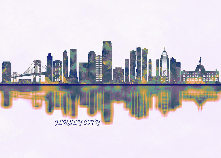 Jersey city Skyline Painting by NextWay Art - Pixels